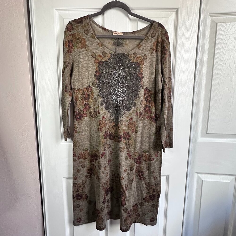 Studio Gem Q USA Womens Large Mini Dress Tunic Floral Fairy Boho Semi-Sheer Y2K